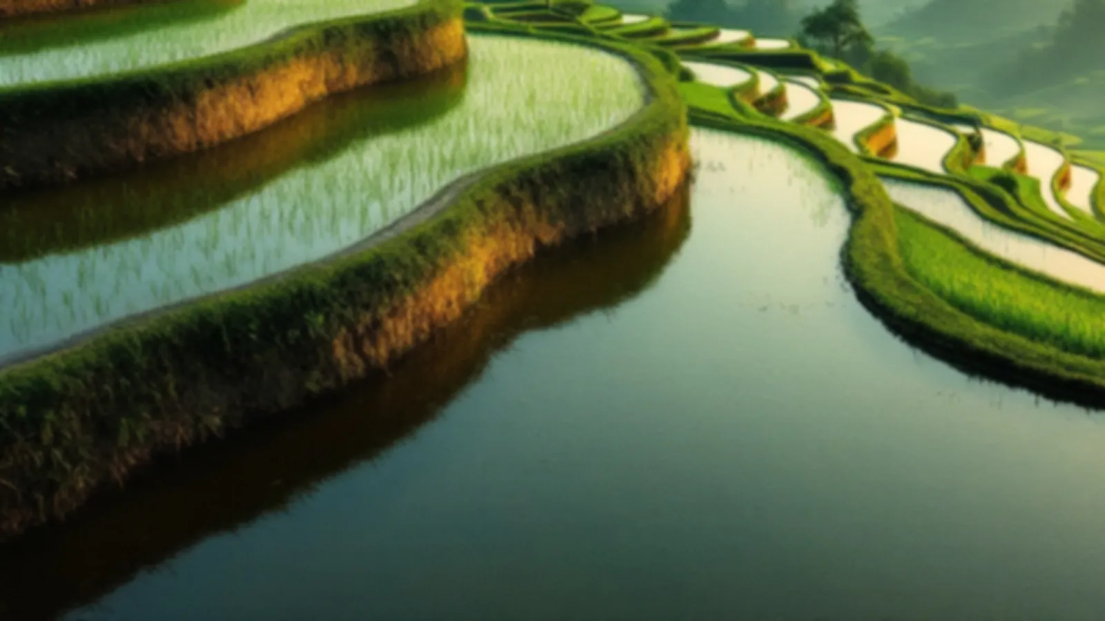 Flooded rice terrace edges catching soft sunrise light, the calm setting of SedanYield loan requests from $100 to $5,000